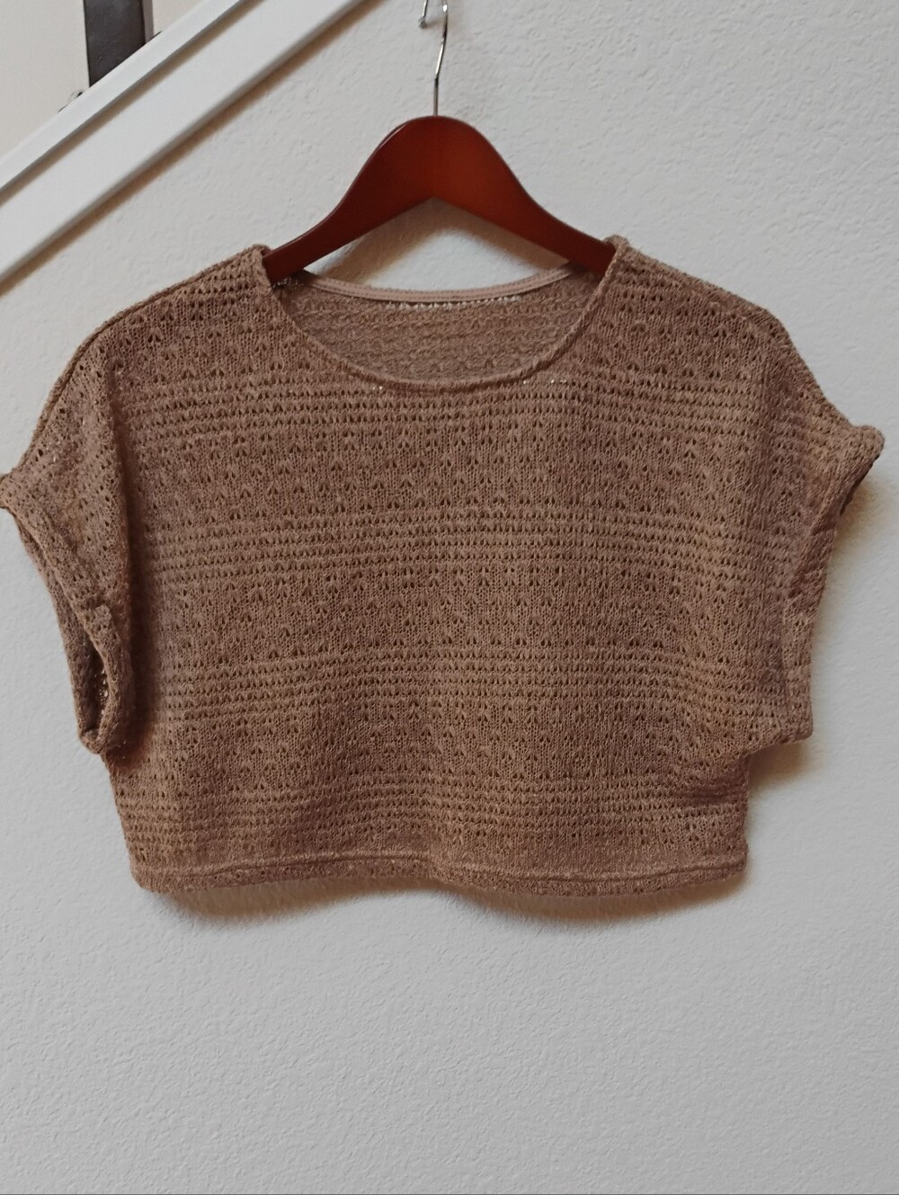 Casual Boxy Cropped Knit Top in Brown